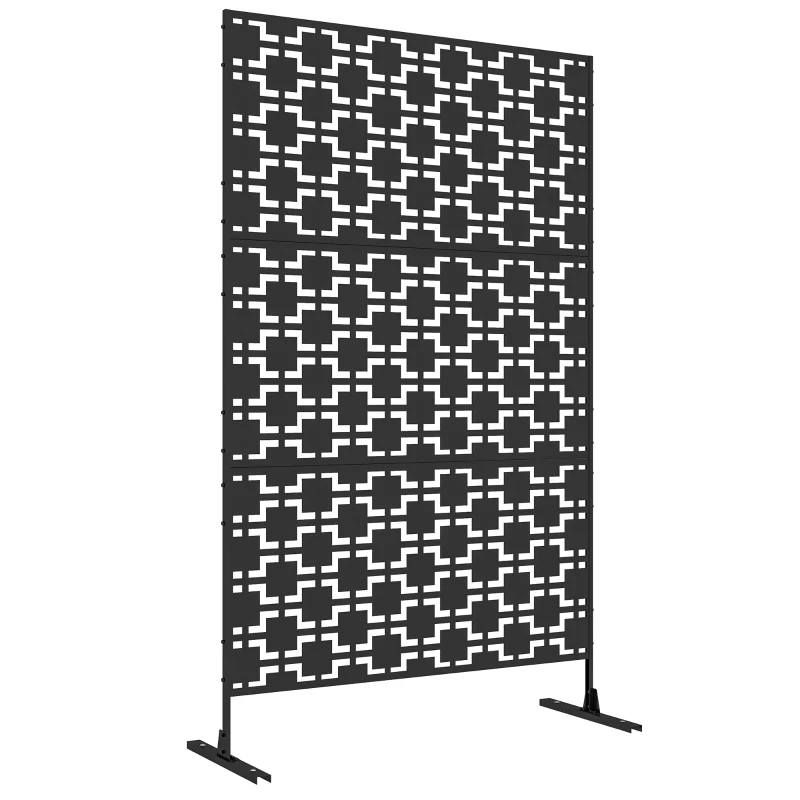 Outsunny Panneau brise vue décoratif paravent extérieur à motif géométrique ajouré en métal - 122 x 45 x 198 cm, noir
