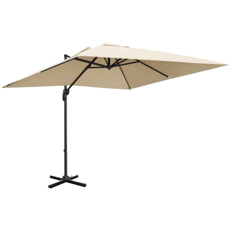 Outsunny 2.7 x 2.7 m Cantilever Parasol, Square Overhanging Umbrella with Cross Base, Crank Handle, Tilt, 360° Rotation and Aluminium Frame, Cream White