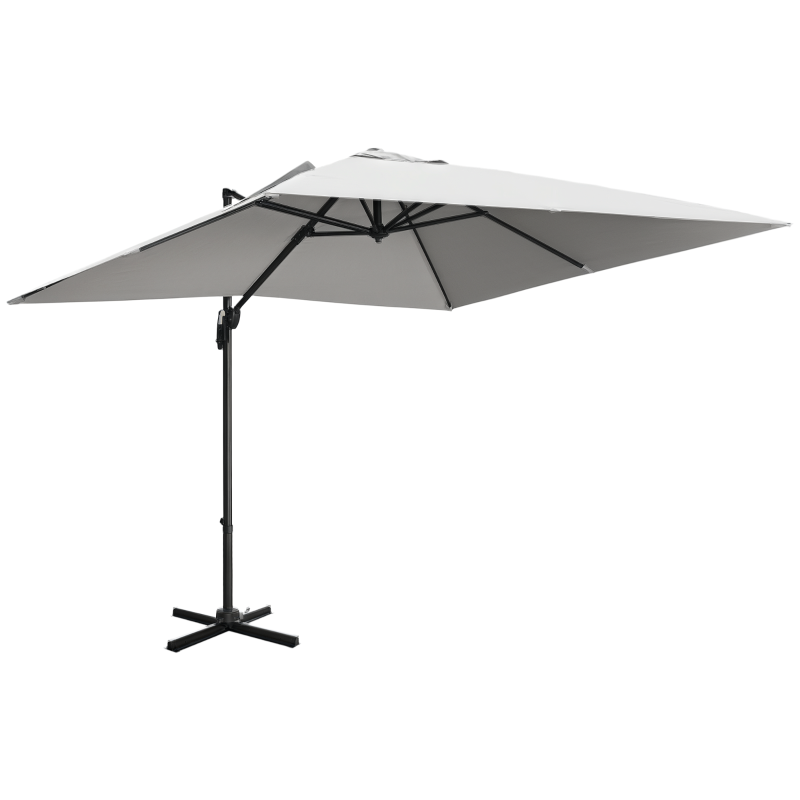 Outsunny 2.7 x 2.7 m Cantilever Parasol, Square Overhanging Umbrella with Cross Base, Crank Handle, Tilt, 360° Rotation and Aluminium Frame, Grey