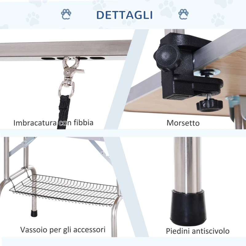PawHut Tavolo da Toelettatura per Animali Domestici con Cesto Inferiore, Altezza Regolabile, Pieghevole, in Acciaio Inossidabile e Metallo, 107 x 60 x 170 cm, Nero