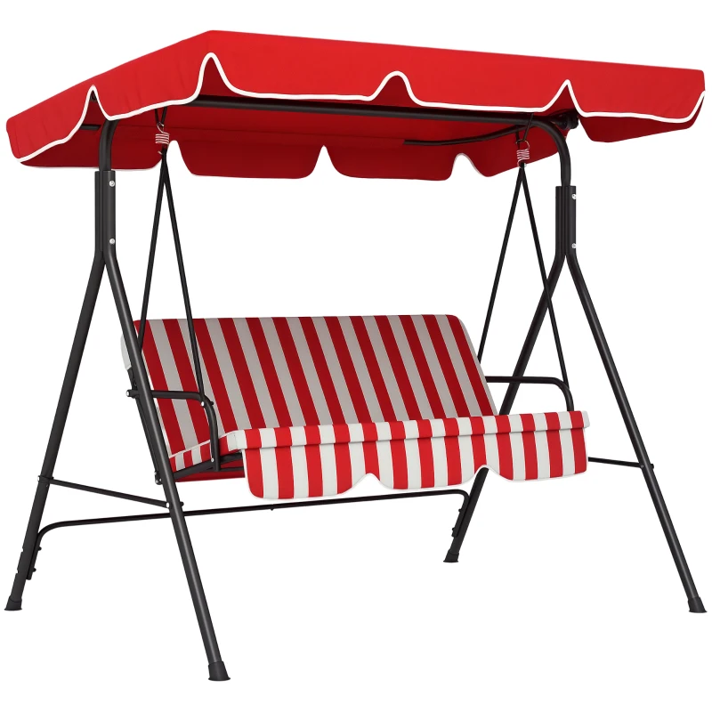 Outsunny Balancelle de Jardin 3 Places Toit Inclinaison réglable Coussins Assise et Dossier Acier Noir Polyester Rouge