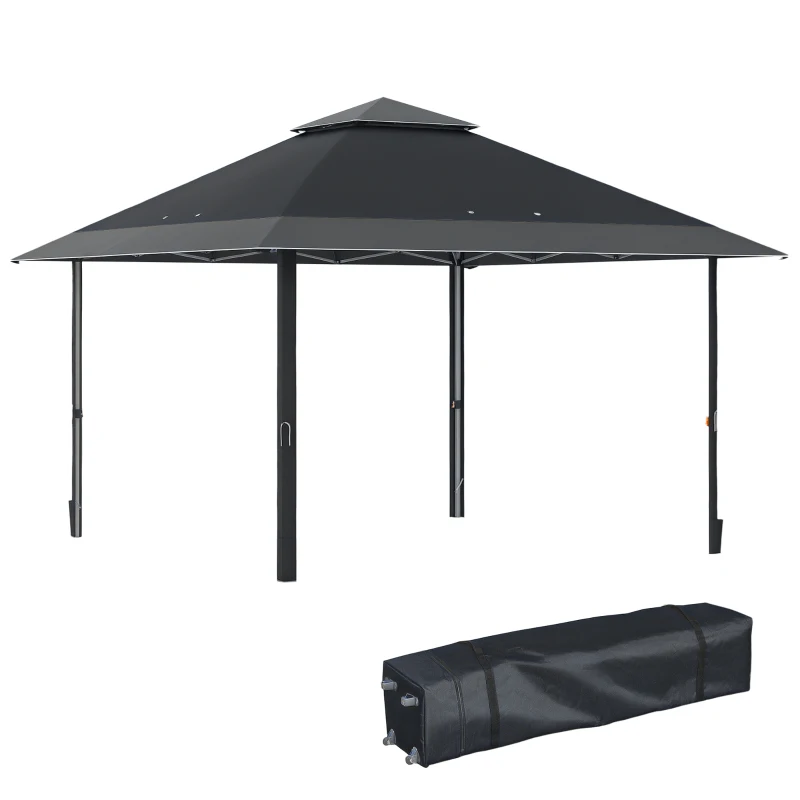 Outsunny 4 x 4m Pop-up Gazebo Double Roof Canopy Tent with UV Proof, Roller Bag & 3-Level Height Adjustable Outdoor Party, Steel Frame, Grey