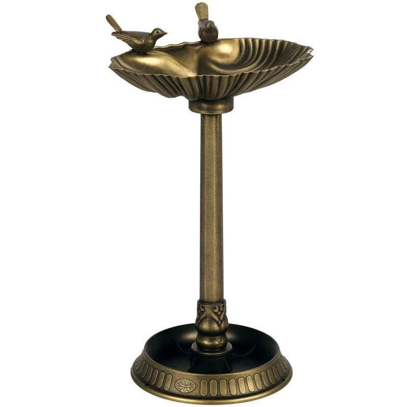 Outsunny Vogeltränke, Vogelbad mit Statuen, 2 Becken, Kunststoff, antiker Look, 49,5L x 38B x 81H cm, Bronzefarben