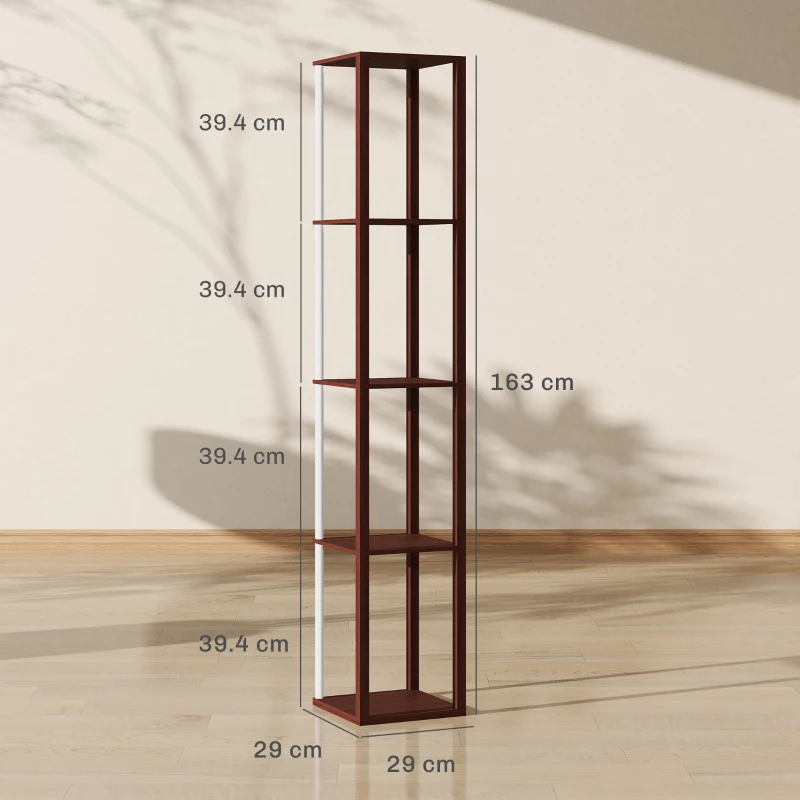 HOMCOM RGB LED Floor Lamp with Shelves, Modern Dimmable Standing Lamp with Remote Control, Adjustable Brightness & Speed for Living Room, Bedroom, Office, Brown