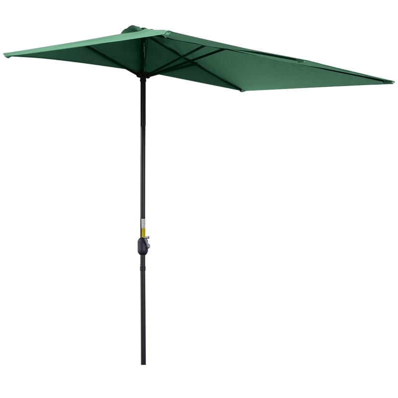 Outsunny Parasol para Pared 230x130x245 cm Media Sombrilla con Manivela Protección UV 30+ Impermeable Verde