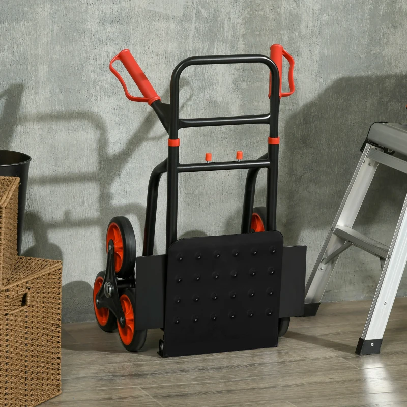 HOMCOM Diable pour escalier 6 roues diable repliable extensible 120 Kg - chariot pliable acier noir rouge