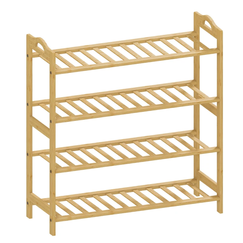 HOMCOM Sapateira de 4 Níveis Estante para Sapatos em Bambu para 12 Pares de Sapatos 67,5x24,7x72 cm Madeira
