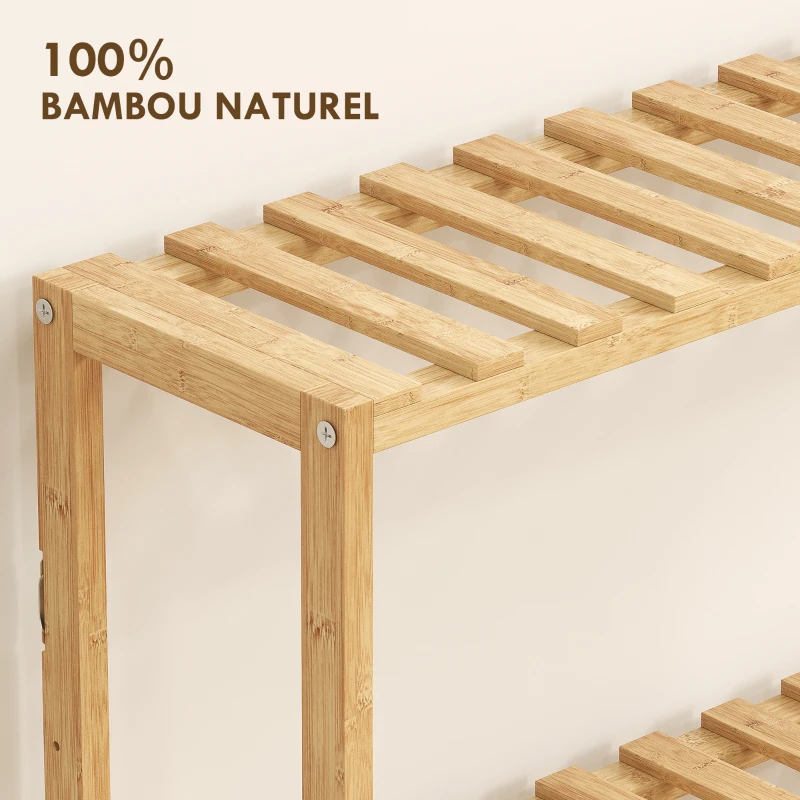 HOMCOM Étagère de rangement en bambou réglable, étagère de salle de bain à 3 niveaux, 60 x 15 x 54 cm, effet bois naturel