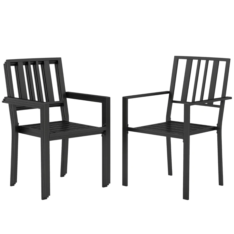 Outsunny Set of Four Minimal Metal Garden Chairs - Black