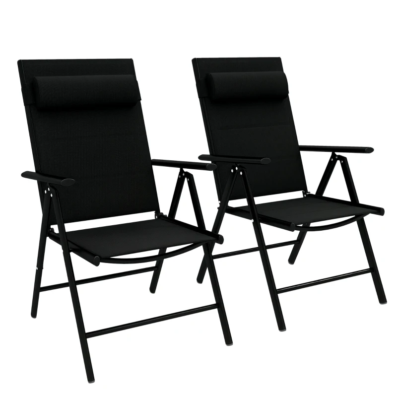 Outsunny Set of Two Padded Garden Chairs - Black