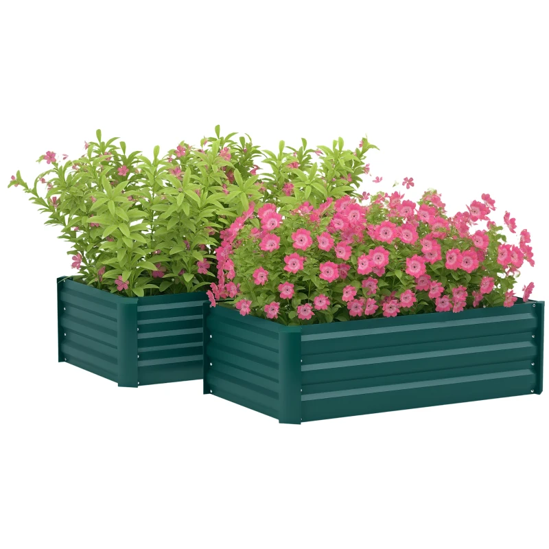 Outsunny Set of Two 100 x 60cm Steel Planter Boxes -Green