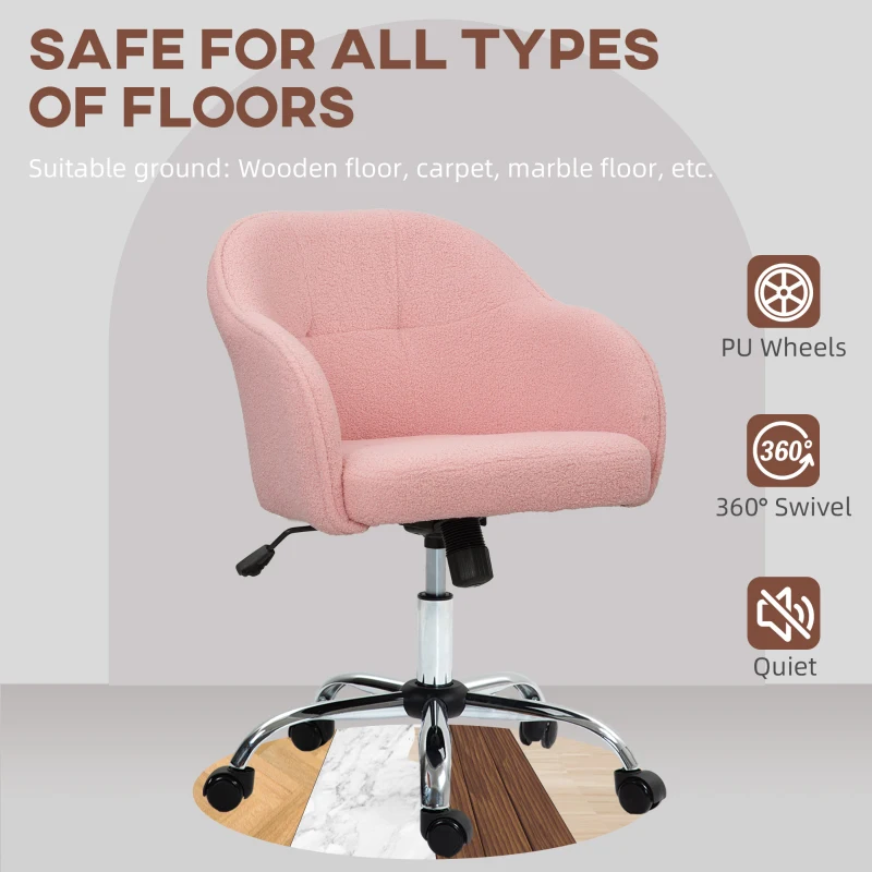 HOMCOM 46-56 cm Teddy Fleece Office Chair - Pink