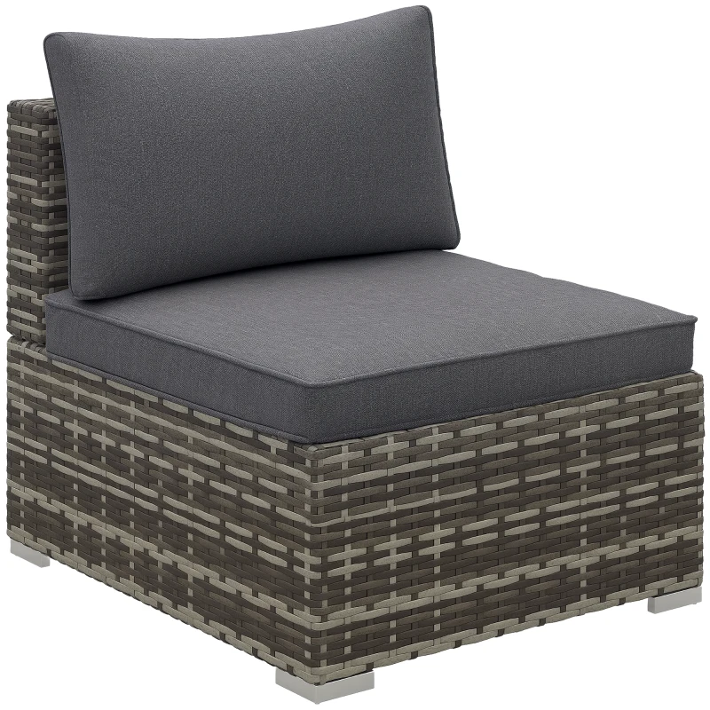 Outsunny Armless Rattan Garden Chair, Outdoor Rattan Chair with Cushions, PE Wicker Garden Furniture with Steel Frame, Adjustable Footpads for Garden, Terrace, Deep Grey