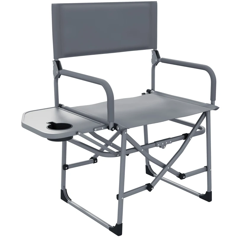 Outsunny Chaise de camping chaise de jardin pliable avec plateau et porte-gobelet pour jardin, pêche, plage, pique-nique, gris
