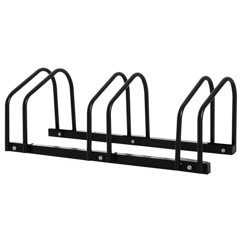 HOMCOM Aparcamiento para 3 Bicicletas Soporte de Acero para Aparcar Bicicletas en el Suelo o Pared 76x33x27 cm Negro