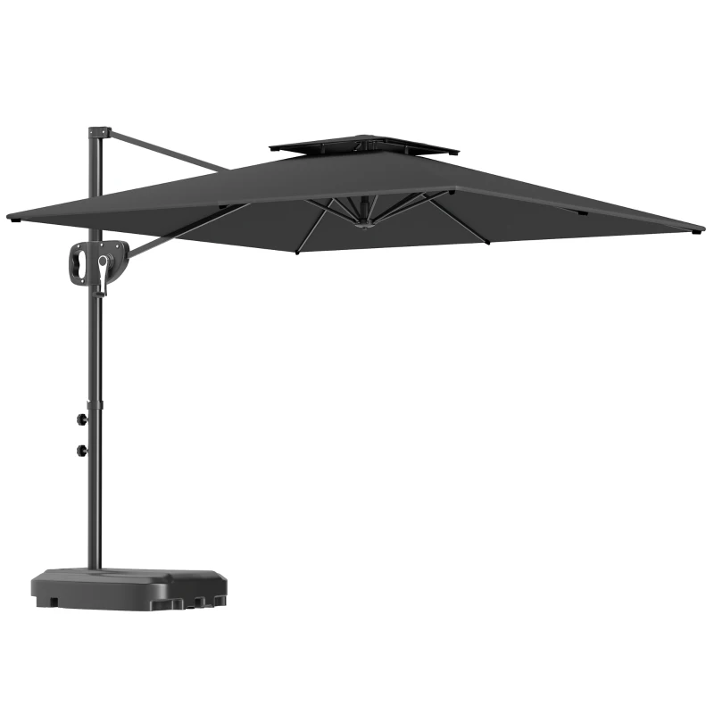 Outsunny Umbrelă de Soare Suspendată cu Parte Superioară Dublă, Mâner cu Manivelă și Înclinare, 247x247x268 cm, Gri