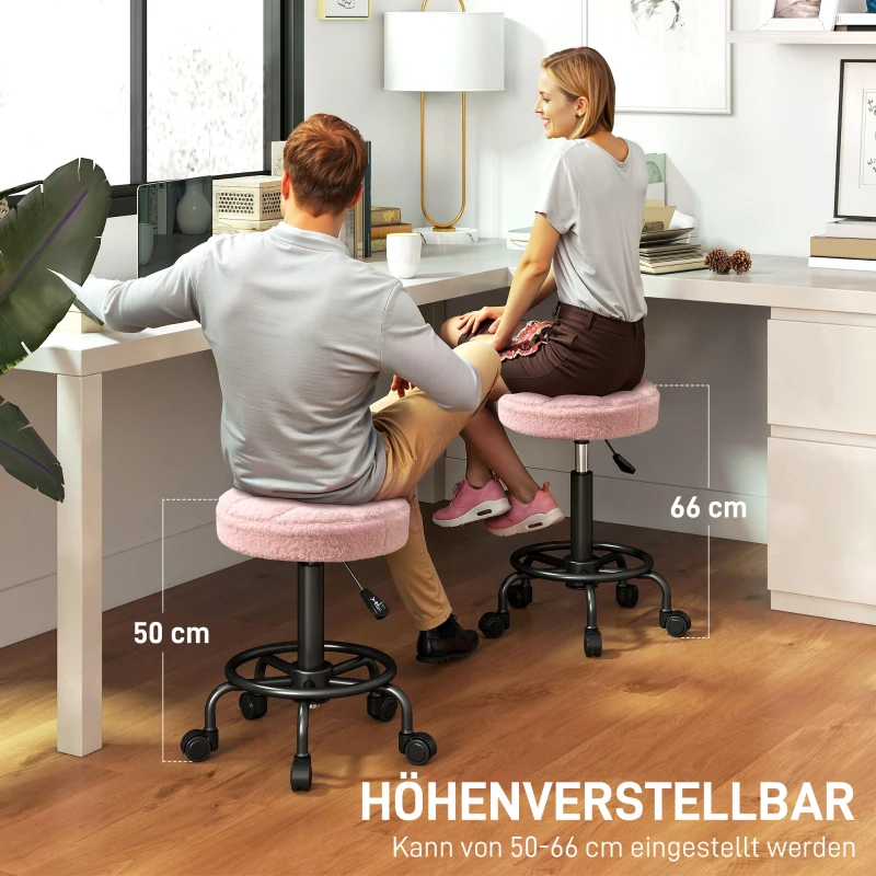 HOMCOM Rolhocker in hoogte verstelbaar Draaihocker 55-66 cm Werkhocker 360° draaibaar Ø50 x 50-66 cm Roze(m-4)