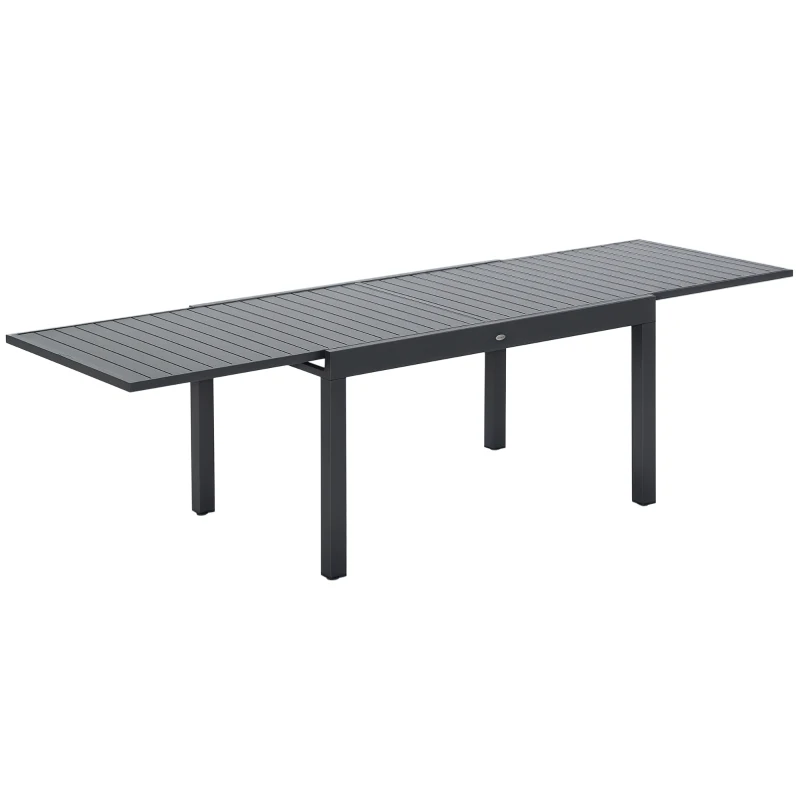 Outsunny Extendable Garden Table 135-270cm x 90cm x 75cm, 10 Seater Outdoor Dining Table with Aluminium Frame for Lawn, Balcony and Backyard, Grey