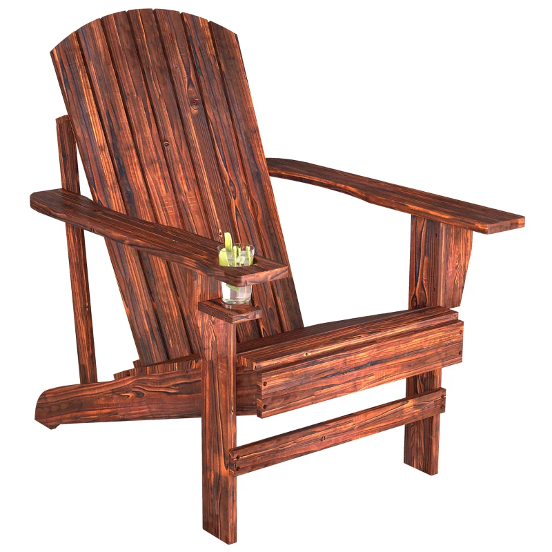 Outsunny Silla Adirondack de Madera con Reposabrazos y Respaldo Alto para Terraza Balcón Exterior 72x95x93 cm Marrón