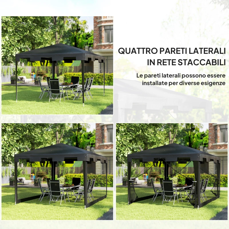Outsunny Gazebo 4x3 m Pieghevole con Zanzariera e 2 Ingressi, in Metallo e PE, Grigio Scuro