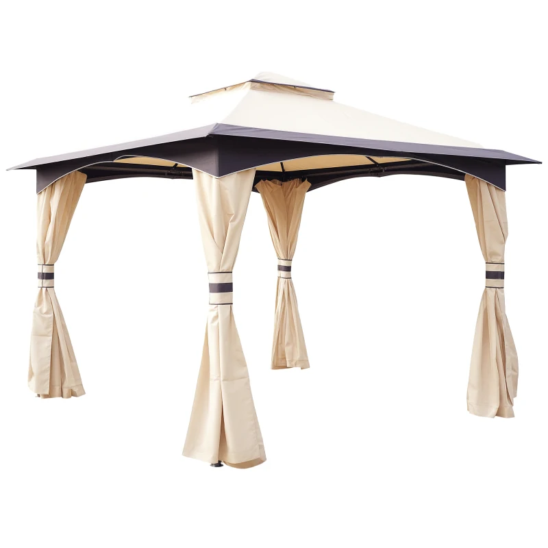 Outsunny 3.2 x 3.2m Garden Gazebo, Double Roof Outdoor Gazebo Canopy Shelter with Netting, Solid Steel Frame for Garden, Lawn, Backyard and Deck