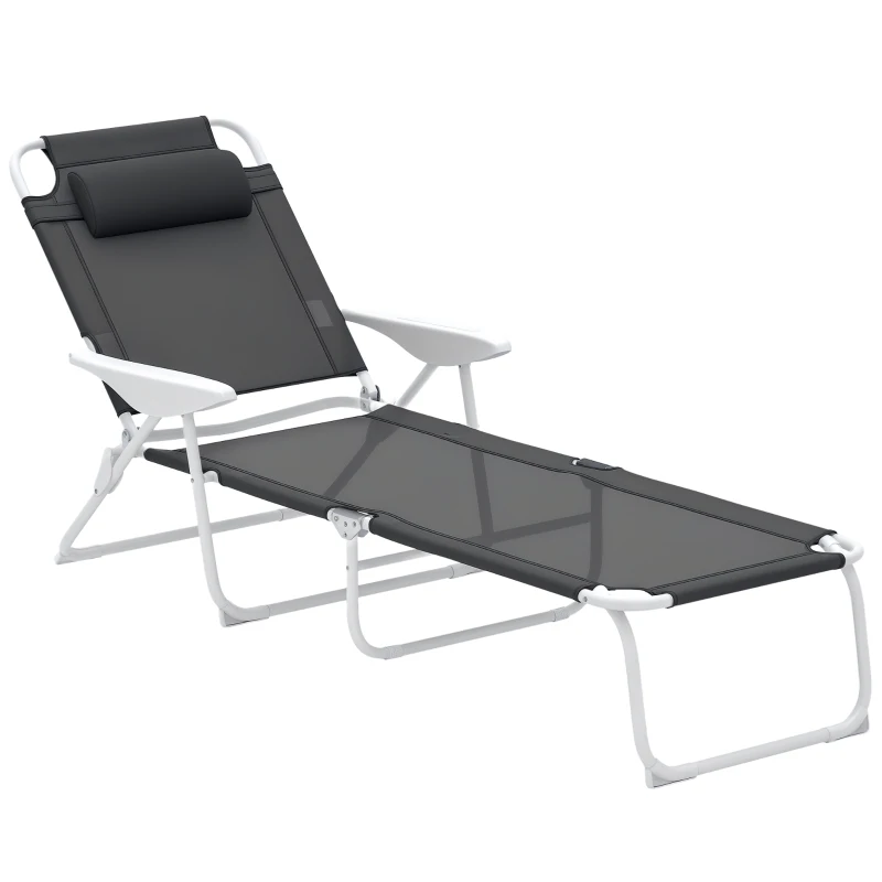 Outsunny Foldable Lounge Chair with 4-Level Adjustable Backrest & Headrest - Charcoal Grey