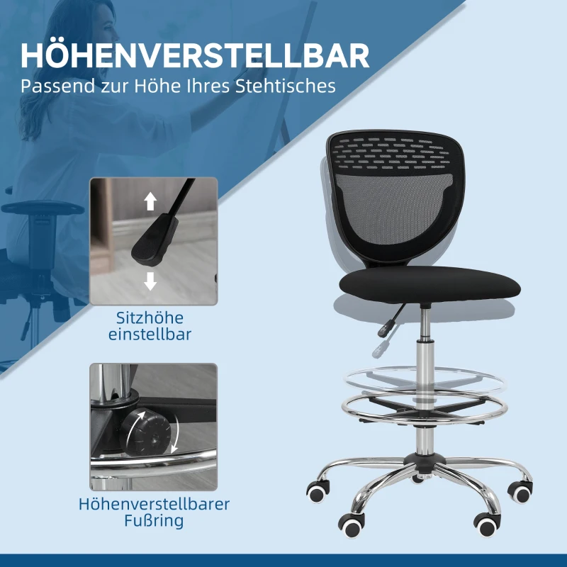 Vinsetto Bureaustoel, Werkstoel, Bureau Stoel, Hoogte Verstelbaar, Gevoerd, Zwart(m-5)