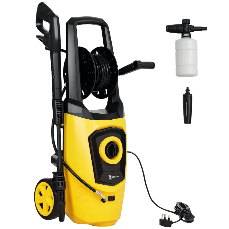 DURHAND 1800W High Pressure Washer, 150 Bar Pressure, 510 L/h Flow, High-Performance Portable Power Washer Jet Wash Cleaner with 6M Hose and Hose Reel for Garden, Car, Furniture, Yellow