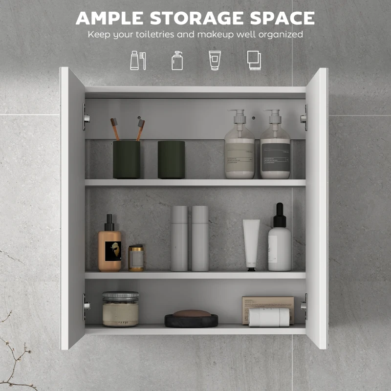 HOMCOM 60 x 15 cm Double Door Bathroom Mirror Cabinet - White