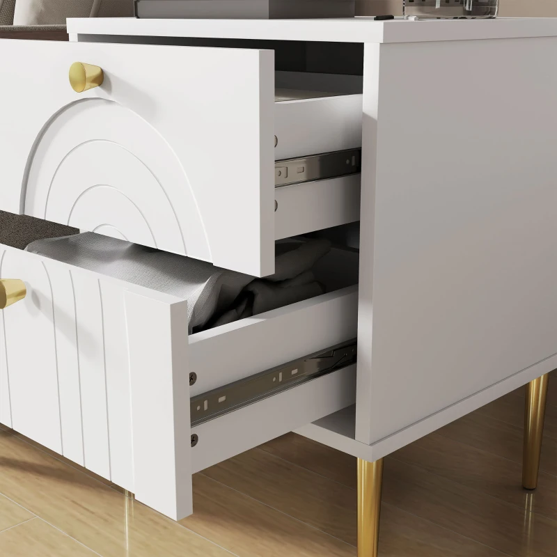 HOMCOM 2er Set Nachttische mit 2 Schubladen und Stahlbeinen für Schlafzimmer, Wohnzimmer - 40 x 35 x 50 cm, weiß
