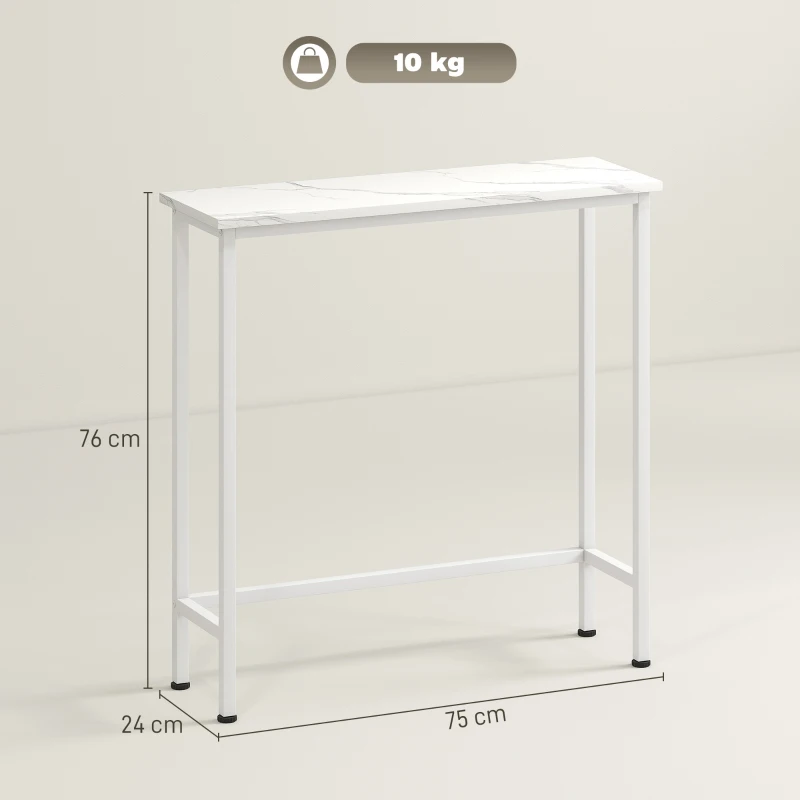 HOMCOM Mesa Consola Mesa de Pasillo con Patas Ajustables Bandas Anti Vuelco 75x24x76 cm para Espacios Reducidos Blanco