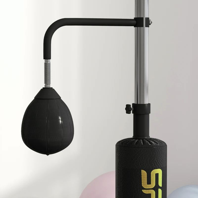 SPORTNOW Boxstand, zwei Speedballs, drehbare Boxstange, Kickpolster, höhenverstellbar, Stahl, 107 x 36 x 140-205 cm, Schwarz(m-8)