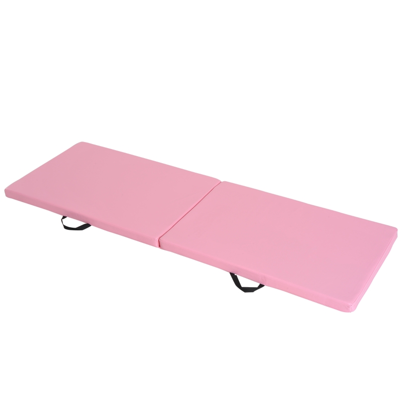 HOMCOM Gymnastikmatte Yoga Pilates Fitness faltbar tragbarer Großkomfort 180L x 60B x 5H cm synthetische Beschichtung Rosa