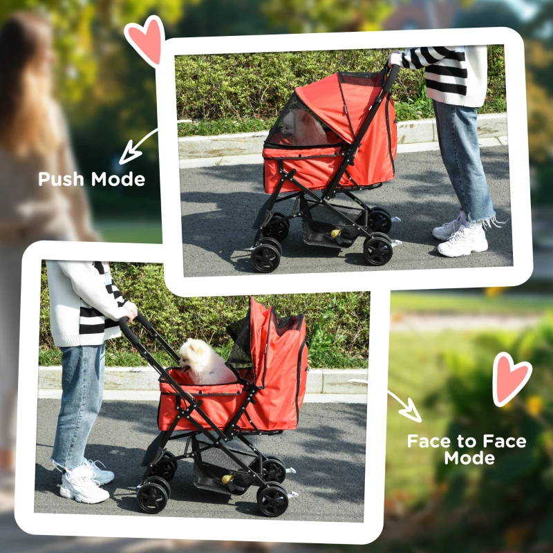 PawHut Pet Stroller Pushchair Foldable Travel Dog Cat Carriage w/ Reversible Handle Brake Basket