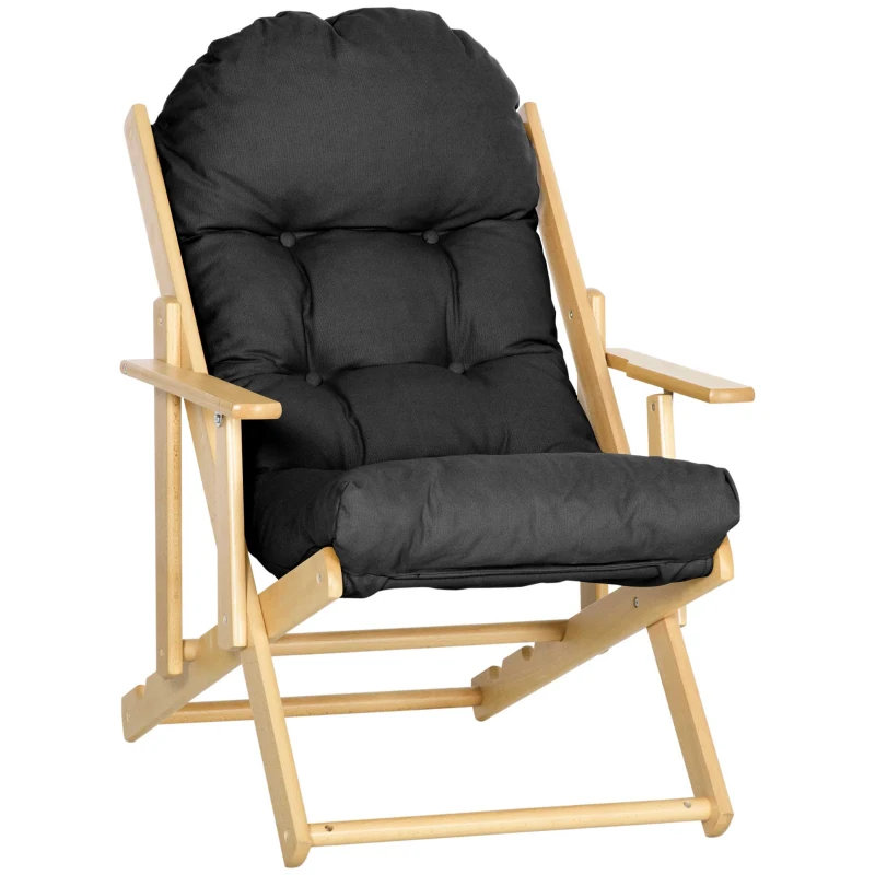 HOMCOM Fauteuil Sessel für Salon Klappbar und verstellbar aus Holz Bequemer Relaxsessel mit dick gepolstertem Steppkissen