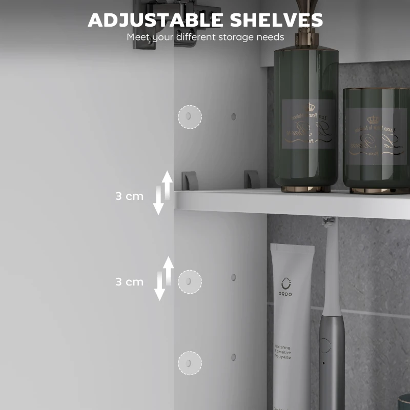 HOMCOM 60 x 15 cm Double Door Bathroom Mirror Cabinet - White