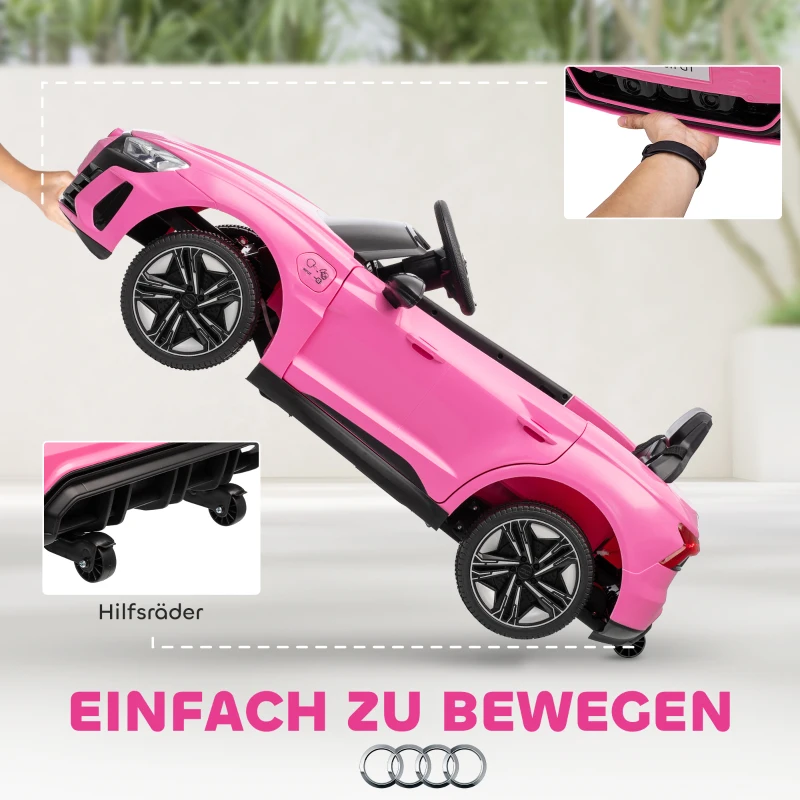 HOMCOM Kinder-Elektroauto mit Fernbedienung, Sicherheitsgurt, Hupe, Musik, Scheinwerfer, bis 5 km/h, 3-5 Jahre, Rosa