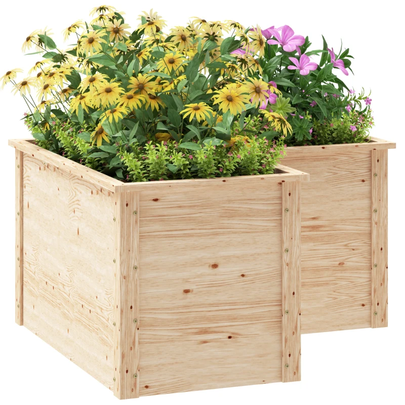 Outsunny Hochbeet in L-Form, erhöhtes Gartenbeet, offenes Blumenbeet aus Holz 120 x 120 x 62 cm, Naturholz