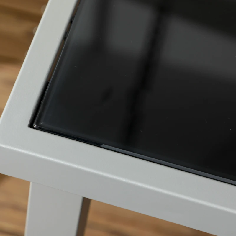 Outsunny Gartenmöbel-Set 6 Stühle + 1 Tisch aus Stahl Gartenmöbel-Set 7-teilig stapelbare Stühle Tischplatte aus gehärtetem Glas schwarz