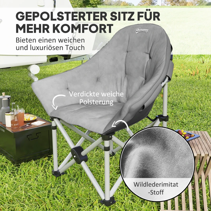 Outsunny Faltstuhl faltbar Campingstuhl mit Seitentasche Tragetasche gepolstert bis 120kg belastbar Dunkelgrau(m-4)