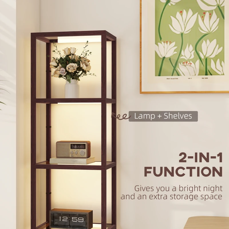 HOMCOM Four-Shelf Floor Lamp - Dark Brown