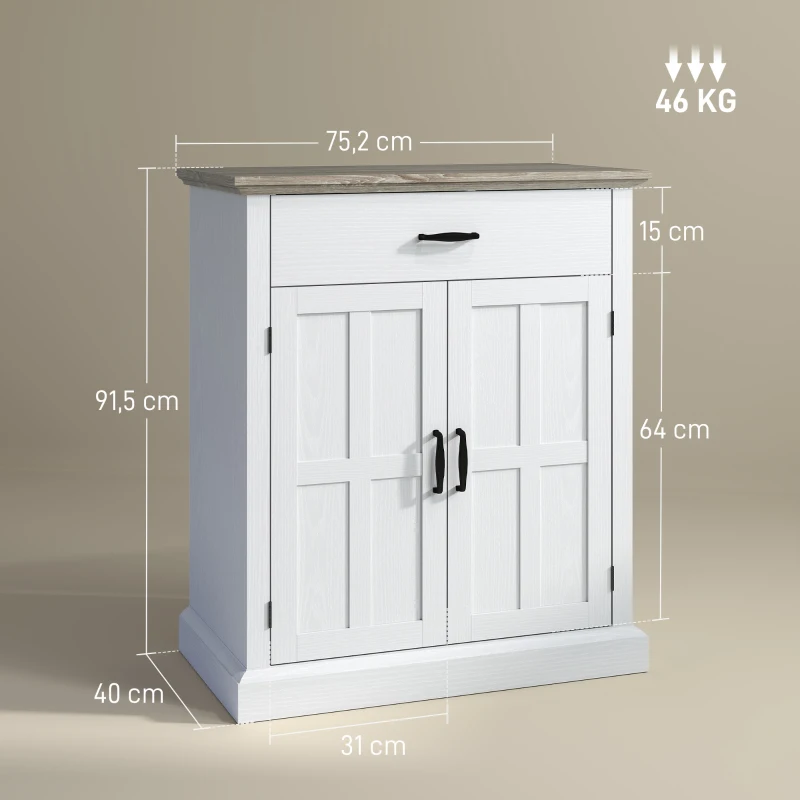HOMCOM Wohnzimmerschrank im modernen Stil mit 2 Türen, Schublade und verstellbarem Regal, 75,2 x 40 x 91,5 cm, weiß