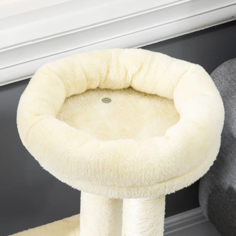 PawHut Kratzbaum für Katzen mit Kratzmatte und Sisalkratzpfosten, Abnehmbarem Häuschen und Liegefläche, 60x30x83cm, Beige