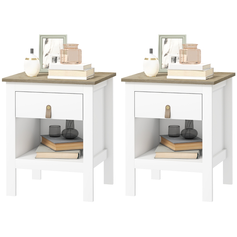 HOMCOM 2er Set Nachttisch mit Schublade und offenem Fach, 45 x 40 x 55 cm, weiß