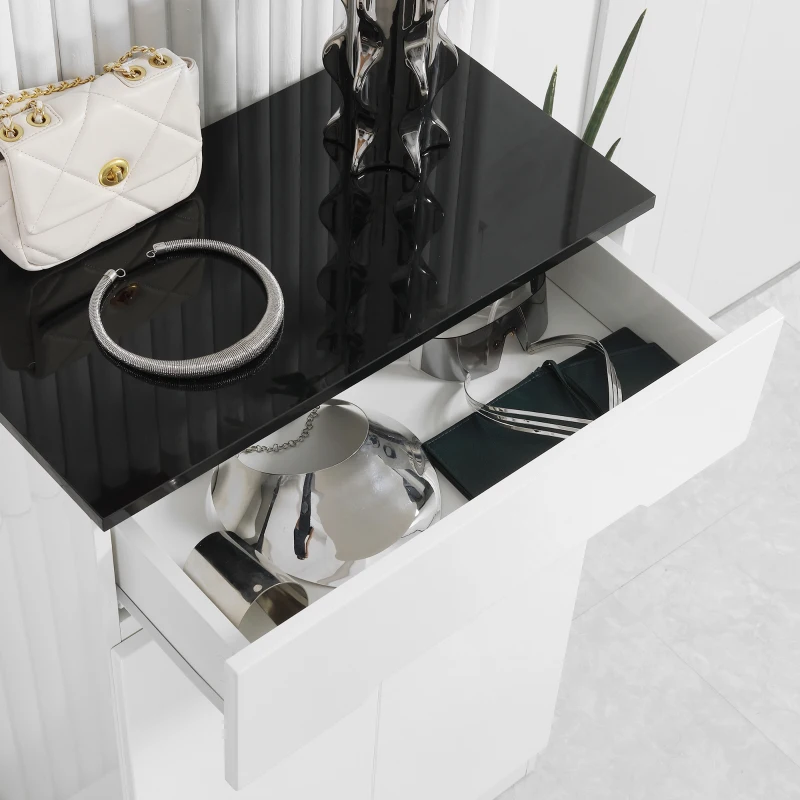 HOMCOM Schlanke Schuhablage für 12 Paar im Eingangsbereich mit 3 Verstellbaren Regalen und Schublade, aus Spanplatte Weiß, 60x32x100 cm