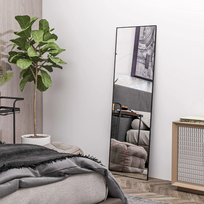 HOMCOM Ganzkörperspiegel, Freistehendes oder Wandmontiertes Design, 40x150 cm, Schwarz