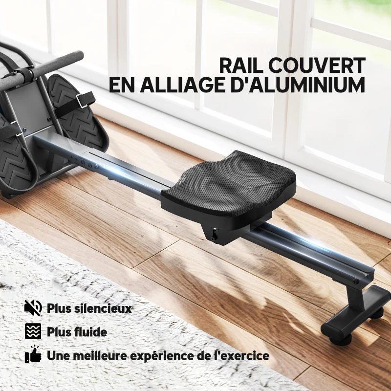 SPORTNOW Wasser-Rudergerät Heimrudergerät Muskelaufbau 6 Widerstandsstufen, vertikale Lagerung, Rollen, 180x52x76cm Schwarz