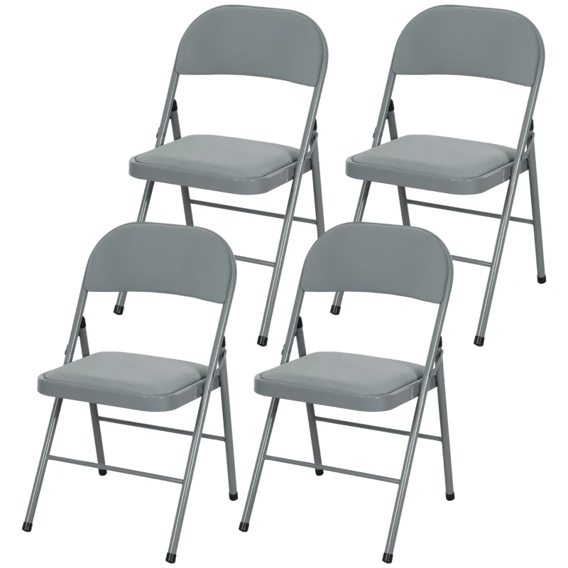 HOMCOM Set of 4 indoor folding and portable chairs with velvet padded seats and backrests, steel frame, light gray
