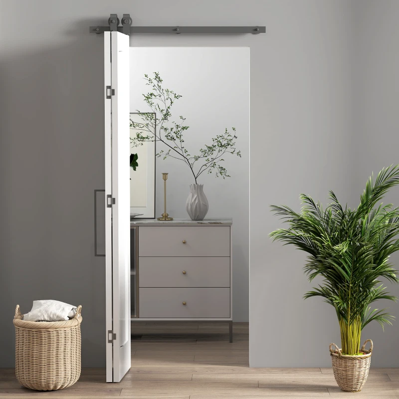HOMCOM Porta de Correr Dobrável com Acabamento Elegante Puxador Montagem Fácil para Casa de Banho Sala de Estar Cozinha 90x210 cm Branco