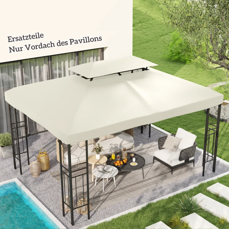 Outsunny Ersatzdach für Metallpavillon 3x4m wasserabweisend Pavillondach mit Doppeldach, Ersatzbezug für Gartenpavillon Partyzelt Gartenzelt Polyester Cremeweiß